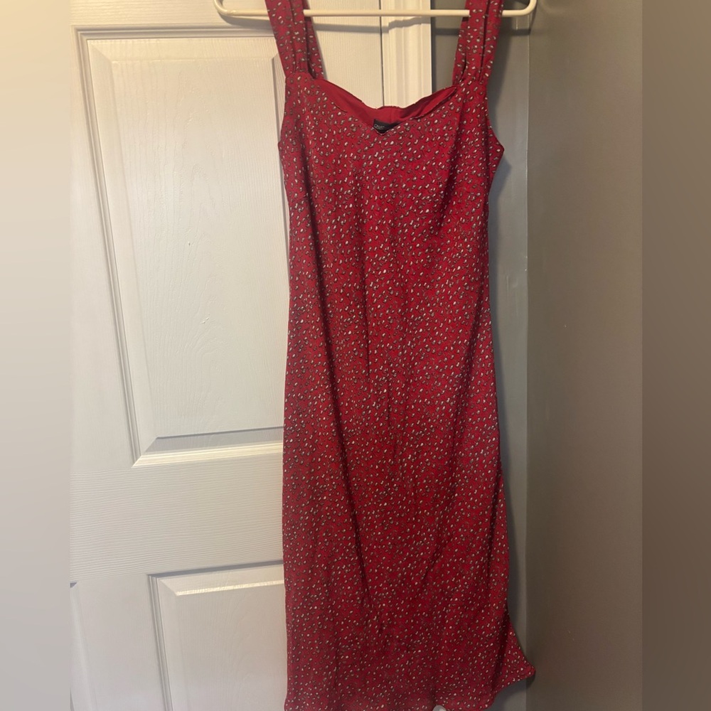 Jonathan Martin Red Sweetheart Slip Midi Dress